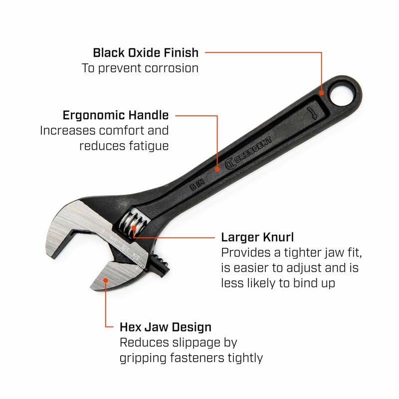 Crescent 6" Adjustable Black Oxide Wrench - Carded - AT26VS - Image 2