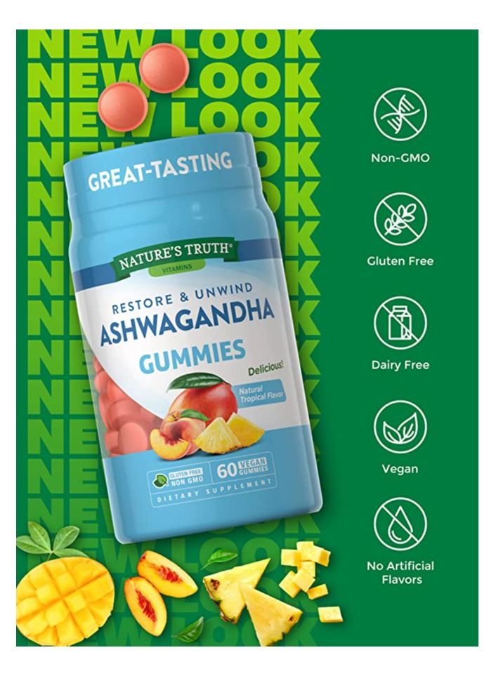 Nature's Truth Natures Truth ashwagandha gummies vegan gluten free supplement 60 tropical flavor gummies - Image 4
