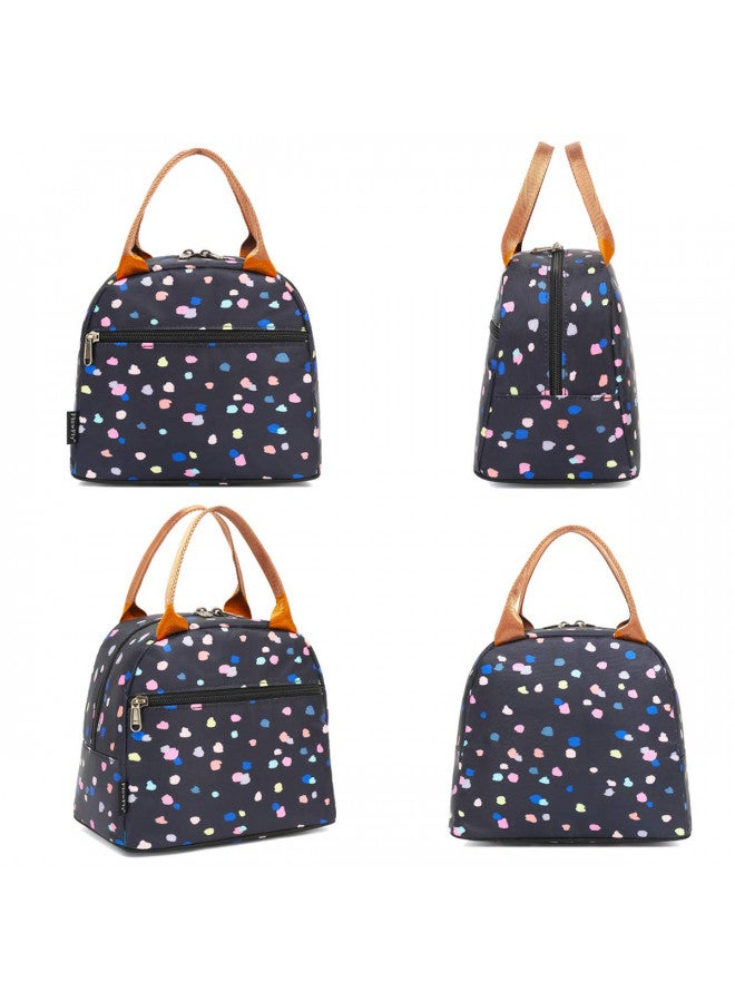 FlowFly Lunch Bag Tote Bag Lunch Organizer Lunch Holder Insulated Lunch Cooler Bag for Women/Men, Black Flower - Image 3