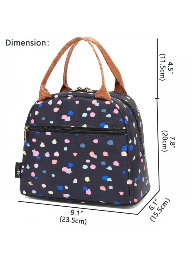 FlowFly Lunch Bag Tote Bag Lunch Organizer Lunch Holder Insulated Lunch Cooler Bag for Women/Men, Black Flower - Image 2