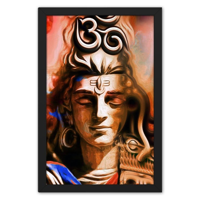 RITWIKAS MULTICOLORED MODERN ART SHIVA MEDITATION PAINTING ENGINEERED WOOD BLACK FRAME SIZE 95 X 135 INCH SET OF 1