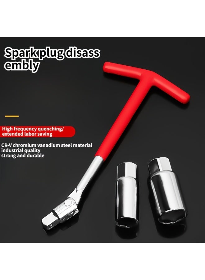 LOOPITYS Spark Plug Socket Wrench 16 mm 5/8 Inch and 21 mm 13/16 Inch Installer Tool Kit  with flipped 360 degrees and 270° folding T-handle Spark Plug Removal Tool, Suitable for Lawn Mowers, Motorcycles, Small Motor Vehicles - Image 1