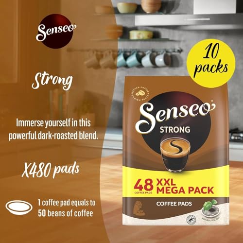 Senseo Strong Dark Roast Coffee Pods, 48 Count (Pack of 10) - Single Serve Coffee Pods Bulk Pack for Senseo Coffee Machine - Compostable Coffee Pods for Hot or Iced Coffee, Cold Brew Coffee - Image 5