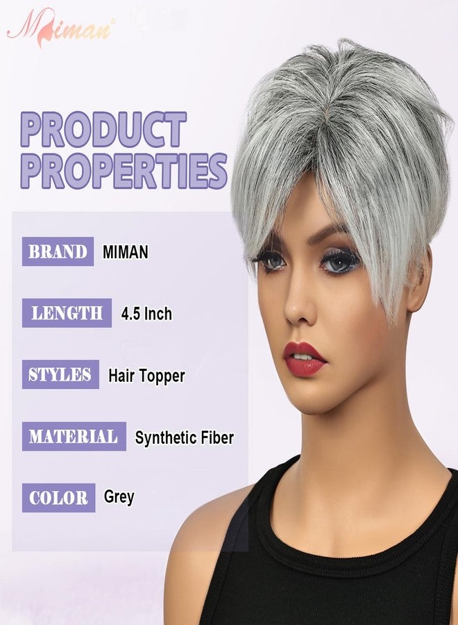 MIMAN Short Pixie Hair Toppers for Women Grey Fluffy Covering Hairpieces with Bangs Synthetic Pixie Topper for Thinning Hair Natura Looking Clip In Hairpieces - Image 4