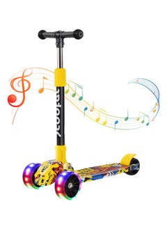 Generic Flash wheel music light folding kick scooter for kids,3 wheels toddlers scooter for 6 years old boys and girls learn to steer black kids scooter 3 adjustable height extra wide deck  - Image 1