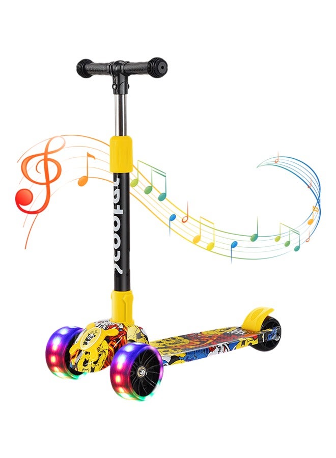 متجر الفرح سكوتر فلاش ويل ميوزيك لايت قابل للطي للأطفال، 3 عجلات سكوتر للأطفال الصغار بعمر 6 سنوات للأولاد والبنات يتعلمون القيادة، سكوتر أطفال أسود 3 ارتفاع قابل للتعديل، سطح عريض للغاية - Image 1