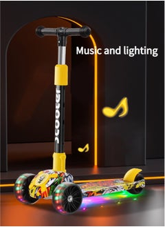 Generic Flash wheel music light folding kick scooter for kids,3 wheels toddlers scooter for 6 years old boys and girls learn to steer black kids scooter 3 adjustable height extra wide deck  - Image 4
