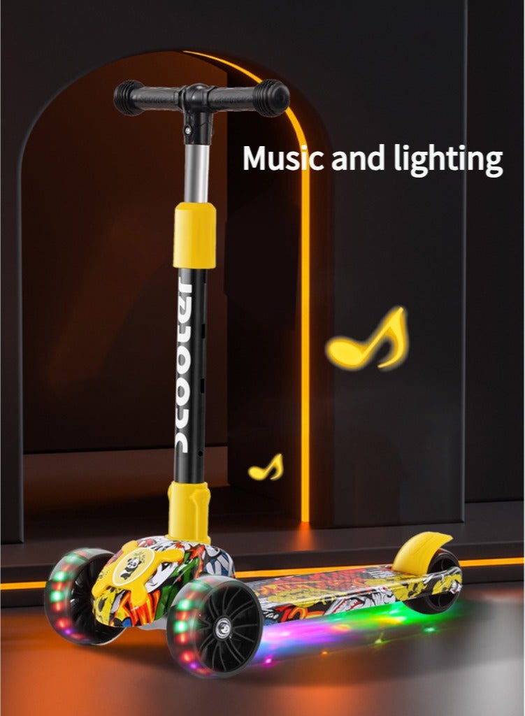 متجر الفرح سكوتر فلاش ويل ميوزيك لايت قابل للطي للأطفال، 3 عجلات سكوتر للأطفال الصغار بعمر 6 سنوات للأولاد والبنات يتعلمون القيادة، سكوتر أطفال أسود 3 ارتفاع قابل للتعديل، سطح عريض للغاية - Image 4