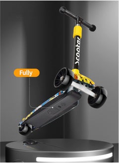 Generic Flash wheel music light folding kick scooter for kids,3 wheels toddlers scooter for 6 years old boys and girls learn to steer black kids scooter 3 adjustable height extra wide deck  - Image 5