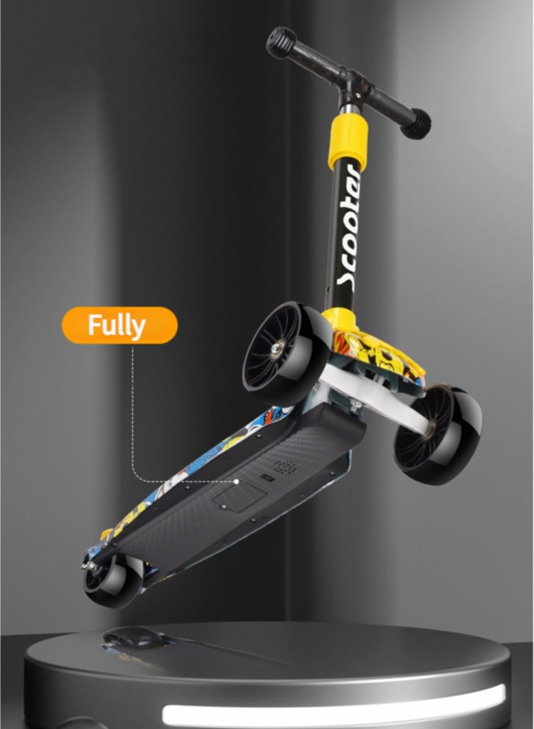 متجر الفرح سكوتر فلاش ويل ميوزيك لايت قابل للطي للأطفال، 3 عجلات سكوتر للأطفال الصغار بعمر 6 سنوات للأولاد والبنات يتعلمون القيادة، سكوتر أطفال أسود 3 ارتفاع قابل للتعديل، سطح عريض للغاية - Image 5