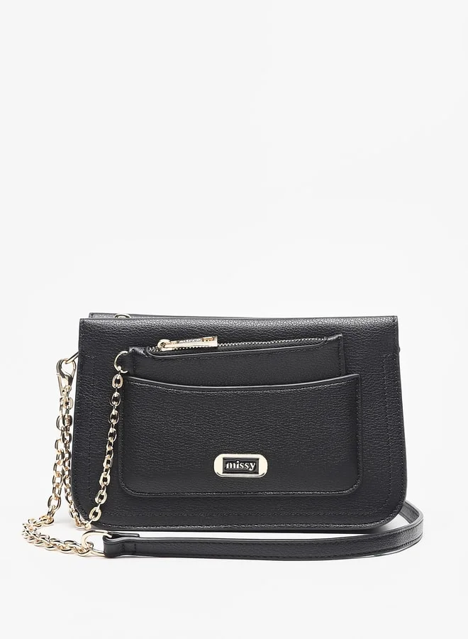 MISSY Women's Solid Crossbody Bag with Detachable Chain Strap and Zip Closure