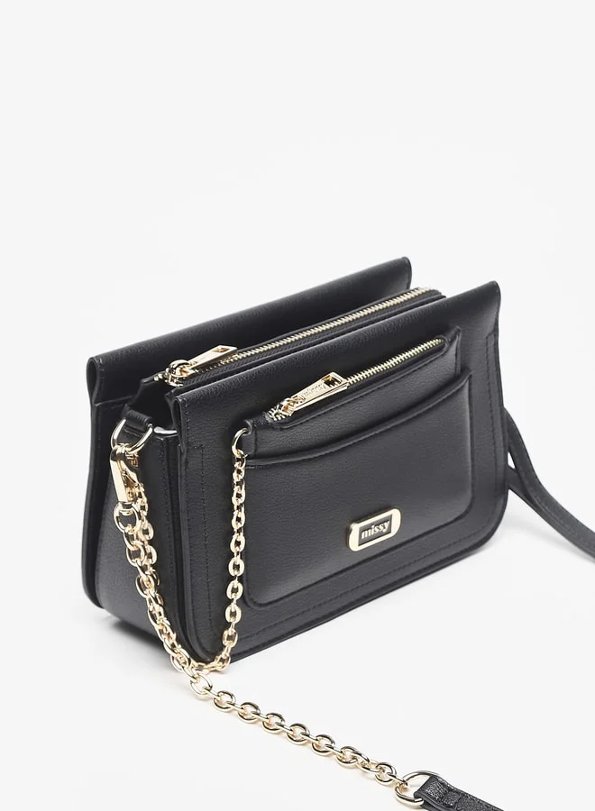 MISSY Women's Solid Crossbody Bag with Detachable Chain Strap and Zip Closure