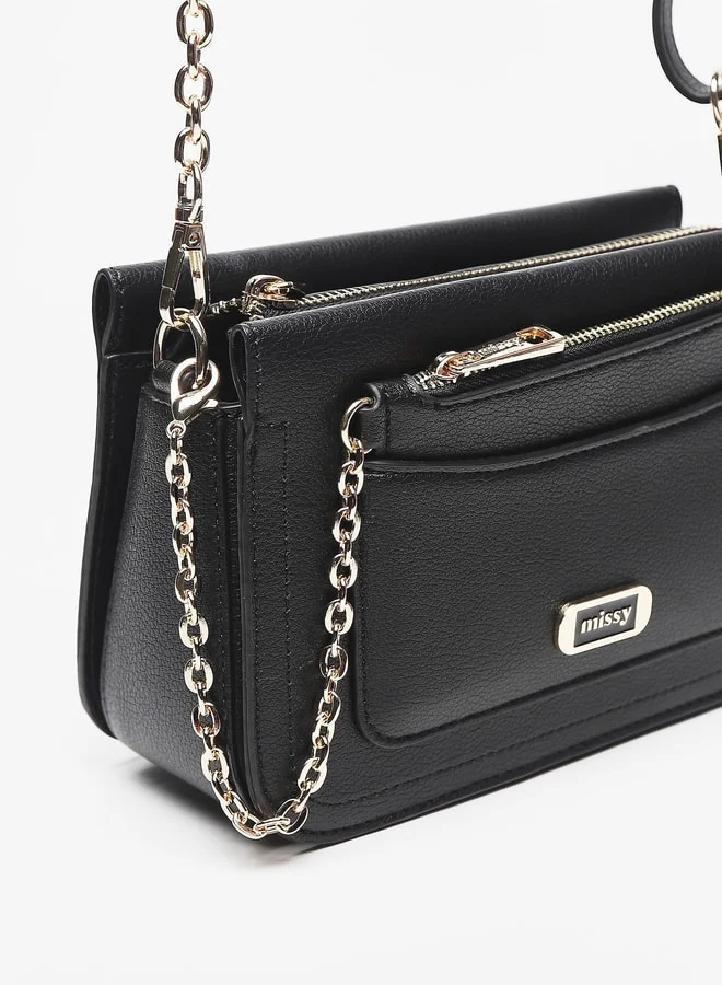 MISSY Women's Solid Crossbody Bag with Detachable Chain Strap and Zip Closure