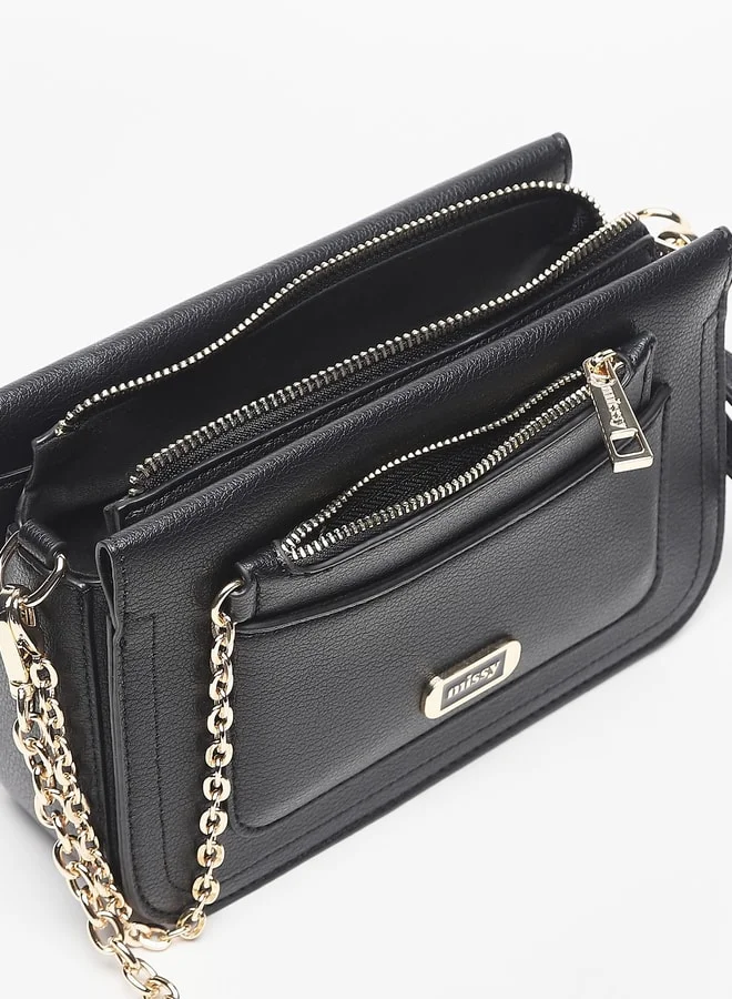 MISSY Women's Solid Crossbody Bag with Detachable Chain Strap and Zip Closure