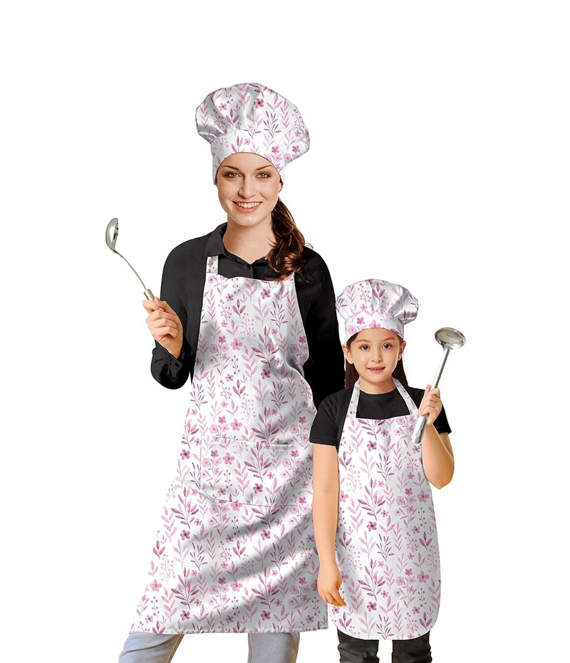 Oasis Home Collection Oasis Home Collection Cotton Printed Parent and Kid Apron with matching Chef Cap 2 Apron 2 Chef Cap - Image 1