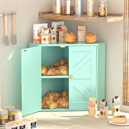 TQQDCI Corner Bread Box for Kitchen Countertop,Storage Container for Homemade Bread, Double Layer BreadBox, Large Capacity Bread Storage Bin, Vintage Farmhouse Breadbox Organizer, Green - Image 4