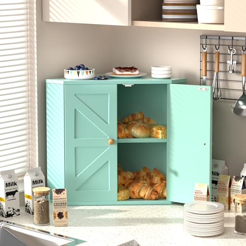 TQQDCI Corner Bread Box for Kitchen Countertop,Storage Container for Homemade Bread, Double Layer BreadBox, Large Capacity Bread Storage Bin, Vintage Farmhouse Breadbox Organizer, Green - Image 2