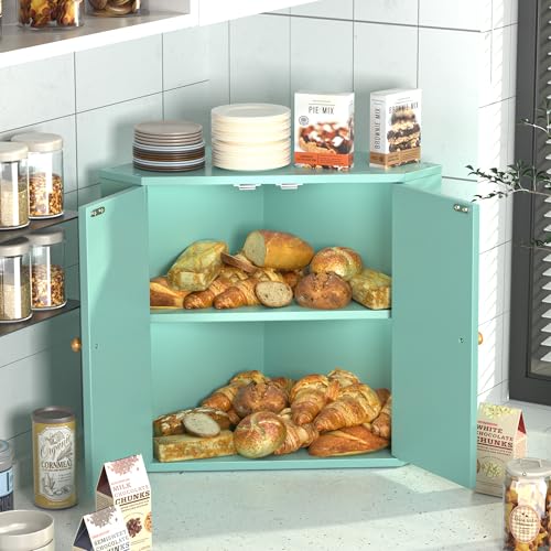 TQQDCI Corner Bread Box for Kitchen Countertop,Storage Container for Homemade Bread, Double Layer BreadBox, Large Capacity Bread Storage Bin, Vintage Farmhouse Breadbox Organizer, Green - Image 3