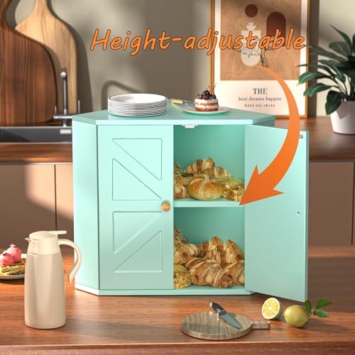 TQQDCI Corner Bread Box for Kitchen Countertop,Storage Container for Homemade Bread, Double Layer BreadBox, Large Capacity Bread Storage Bin, Vintage Farmhouse Breadbox Organizer, Green - Image 5