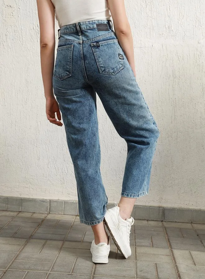 Hubberholme Women's Indigo 100% Cotton Solid Pattern Full Length Relaxed Jeans