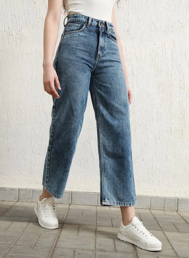 Hubberholme Women's Indigo 100% Cotton Solid Pattern Full Length Relaxed Jeans
