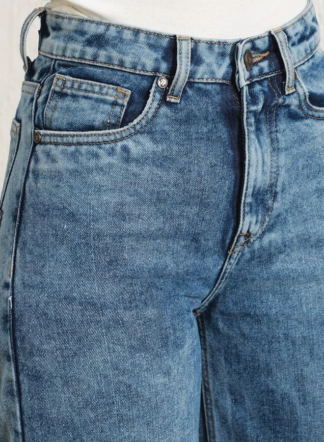 Hubberholme Women's Indigo 100% Cotton Solid Pattern Full Length Relaxed Jeans
