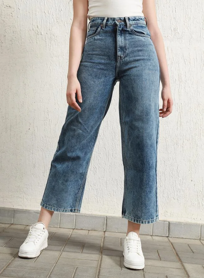 Hubberholme Women's Indigo 100% Cotton Solid Pattern Full Length Relaxed Jeans