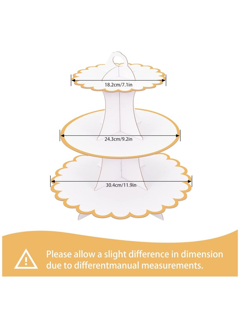 SOLARAE White Cake Stand, 2 Pack Cardboard Cupcake Stand, 3 Tier Cupcake Dessert Holder, Cardboard Round Tower Cardboard Cake Stands, for Afternoon Tea Cake Stand 3 Tier Cake Stand for Birthday, Party, Baby - Image 5