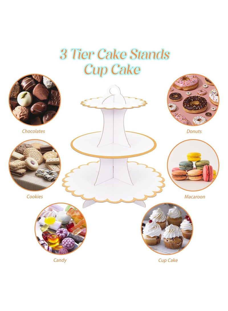 SOLARAE White Cake Stand, 2 Pack Cardboard Cupcake Stand, 3 Tier Cupcake Dessert Holder, Cardboard Round Tower Cardboard Cake Stands, for Afternoon Tea Cake Stand 3 Tier Cake Stand for Birthday, Party, Baby - Image 2