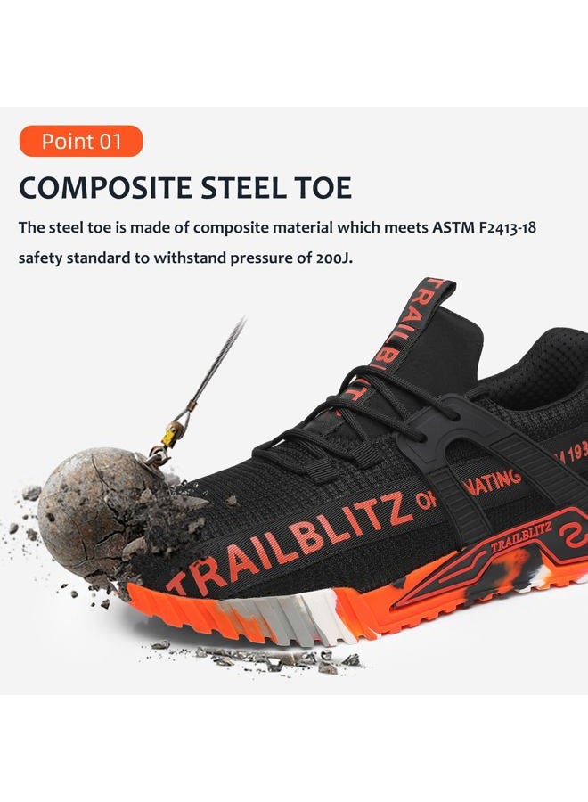 TRAILBLITZ Composite Steel Toe Shoes for Men Work Safety Sneakers Non Slip Comfortable Lightweight Breathable Mens Hard Toe Industrial Construction Tennis Slip On Footwear(9 Men, Orange) - Image 2