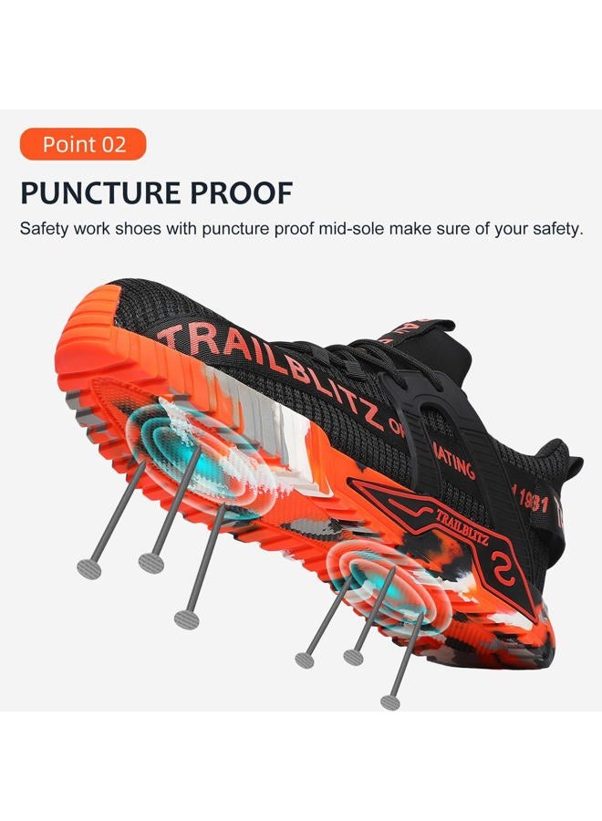 TRAILBLITZ Composite Steel Toe Shoes for Men Work Safety Sneakers Non Slip Comfortable Lightweight Breathable Mens Hard Toe Industrial Construction Tennis Slip On Footwear(9 Men, Orange) - Image 3