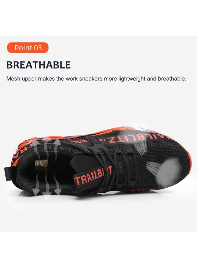 TRAILBLITZ Composite Steel Toe Shoes for Men Work Safety Sneakers Non Slip Comfortable Lightweight Breathable Mens Hard Toe Industrial Construction Tennis Slip On Footwear(9 Men, Orange) - Image 4