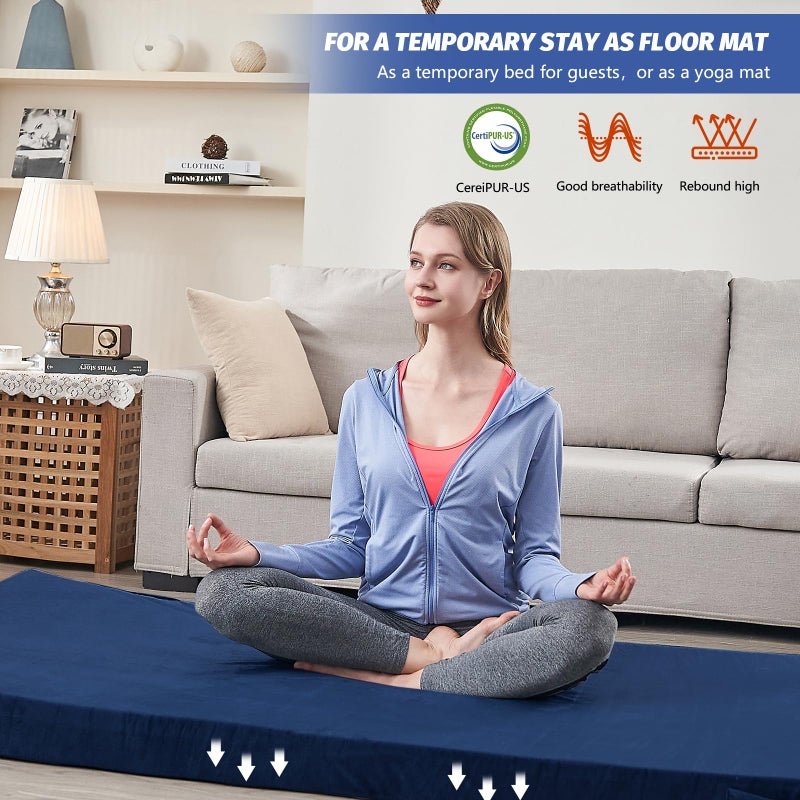 CYMULA CertiPUR-US Memory Foam Camping Mattress Pad, Portable Foam Sleeping Pad for Camping, Roll up Sleeping Mat for Adults Floor Mattress Guest Floor Bed for Sleepover, Car, Tent SUV Cot Mattress - Image 5