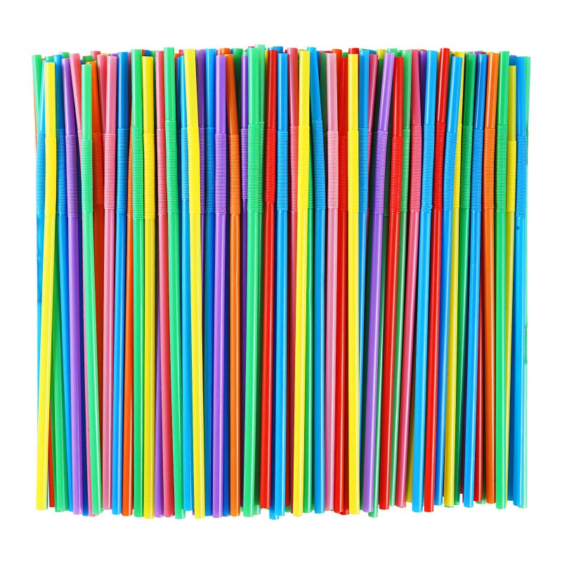 300 Pcs Colorful Plastic Long Flexible Straws023 diameter and 102 long