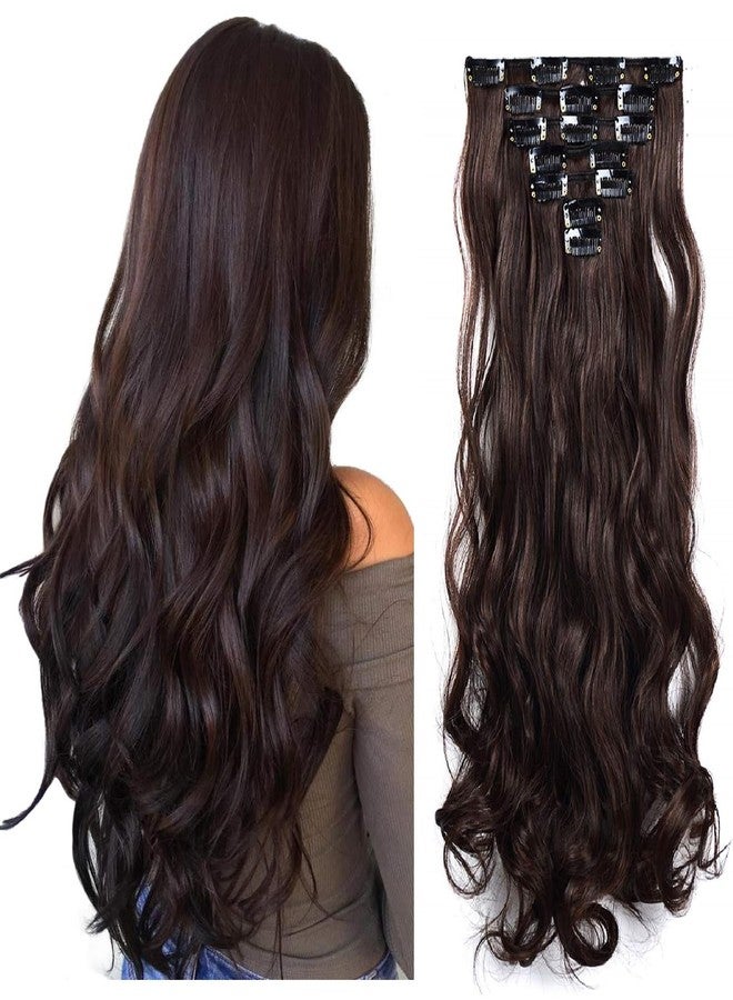 MoonEyes, Women's Natural Brown Curly/Wavy Hair Extensions in High Temperature Synthetic Fiber in 24 inch, 16 Clips Head in 7 Piece Set Increase Hair Length and volume - Image 1