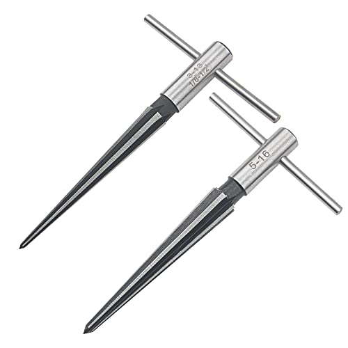 Yootones 2Pcs Yootones 1/8"-1/2" 3-13mm & 5mm-16mm Bridge Pin Hole Hand Held Reamer T Handle Tapered 6 Fluted Chamfer Reaming Woodworker Cutting Tool Compatible with Guitar Woodworker Luthier Tool - Image 1