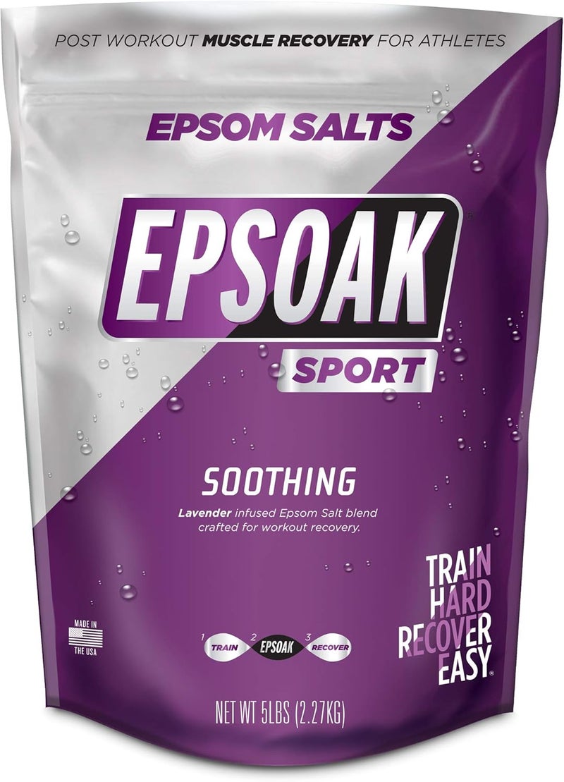 Epsoak Sport Lavender Epsom Salt for Athletes  5 lbs Soothing Therapeutic Soak with Lavender Essential Oil