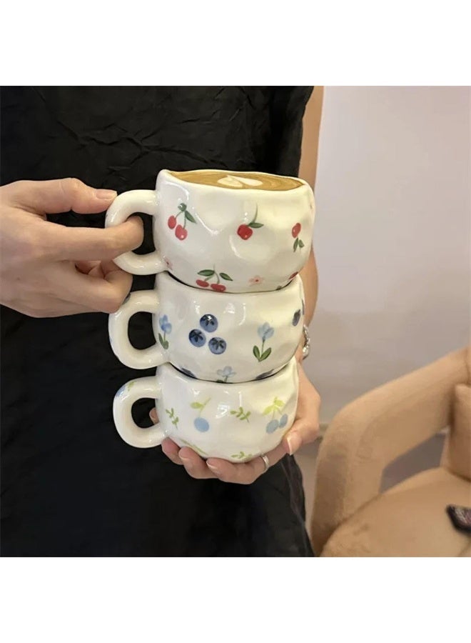 Porcelain Coffee and Tea Cup , Floral and Heart Pattern, Colorful Handle, Microwave and Dishwasher Safe - Image 2