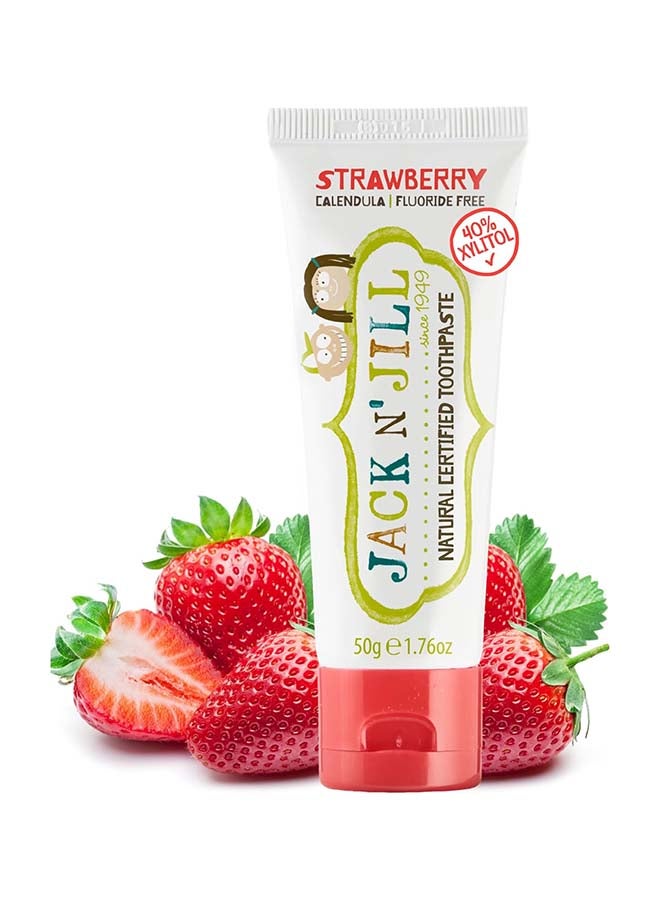 Jack N' Jill Natural Toothpaste Strawberry 50g, Ecocert Certified, Fluoride-Free, Safe, Gentle & Fun Baby Toothpaste - Image 1