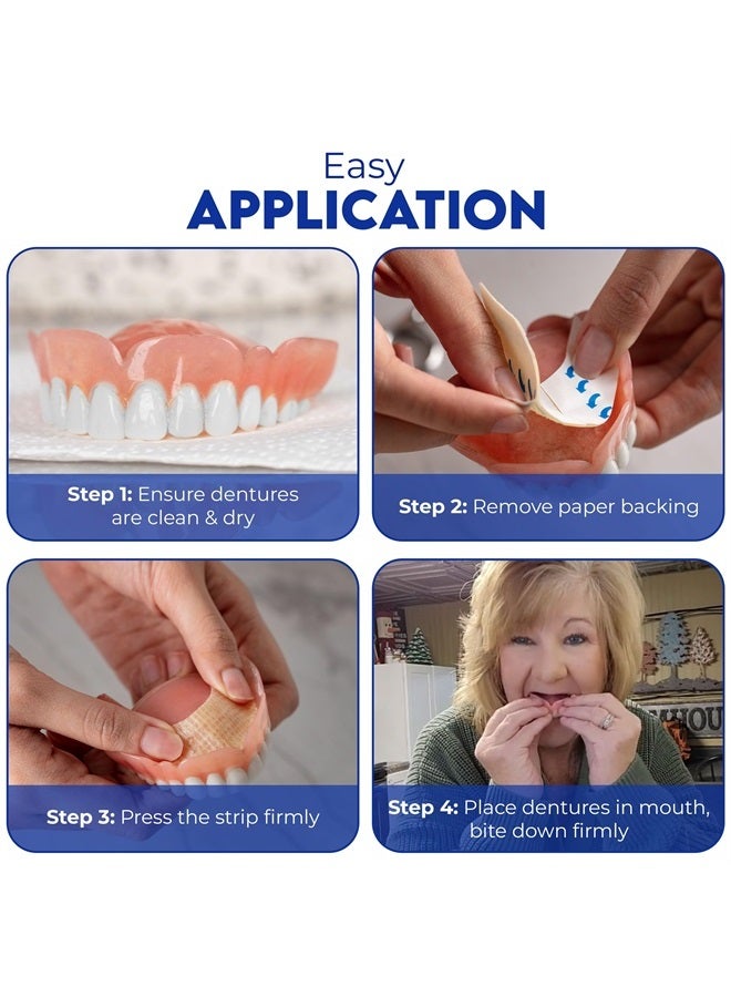 secure Denture Adhesive Strips – Zinc Free – Waterproof – Comfortable Cushion Fit for Uppers & Lowers – Extra Firm All-Day-Hold – No Mess – Clean Ingredients – 75 Strips Total (5 Pack) 15 Strips ea - Image 4