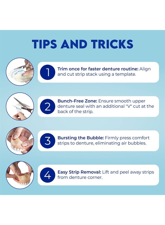 secure Denture Adhesive Strips – Zinc Free – Waterproof – Comfortable Cushion Fit for Uppers & Lowers – Extra Firm All-Day-Hold – No Mess – Clean Ingredients – 75 Strips Total (5 Pack) 15 Strips ea - Image 5