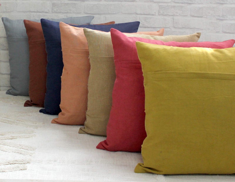 Dekor World Cotton Canvas Pleated Yellow Cushion Cover (Pack of 2) 18x18 inch for Living Room and Bedroom - Image 2