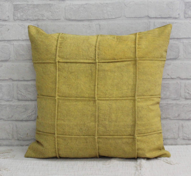Dekor World Cotton Canvas Pleated Yellow Cushion Cover (Pack of 2) 18x18 inch for Living Room and Bedroom - Image 4