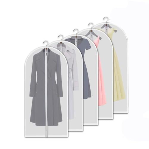 HASTHIP® 5 Pack Clear Garment Bags Clothes Covers Protecting Dusts for Storage Plastic Garment Bags, 55" Hanging Clothes Bags Dress Bag for Gowns Long with Full Zipper Suit Bags for Closet - Image 1