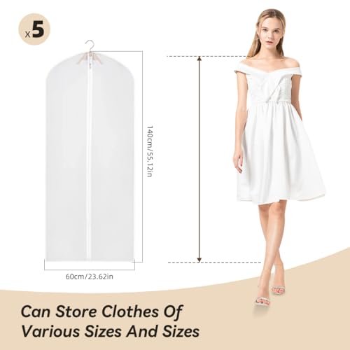 HASTHIP® 5 Pack Clear Garment Bags Clothes Covers Protecting Dusts for Storage Plastic Garment Bags, 55" Hanging Clothes Bags Dress Bag for Gowns Long with Full Zipper Suit Bags for Closet - Image 2