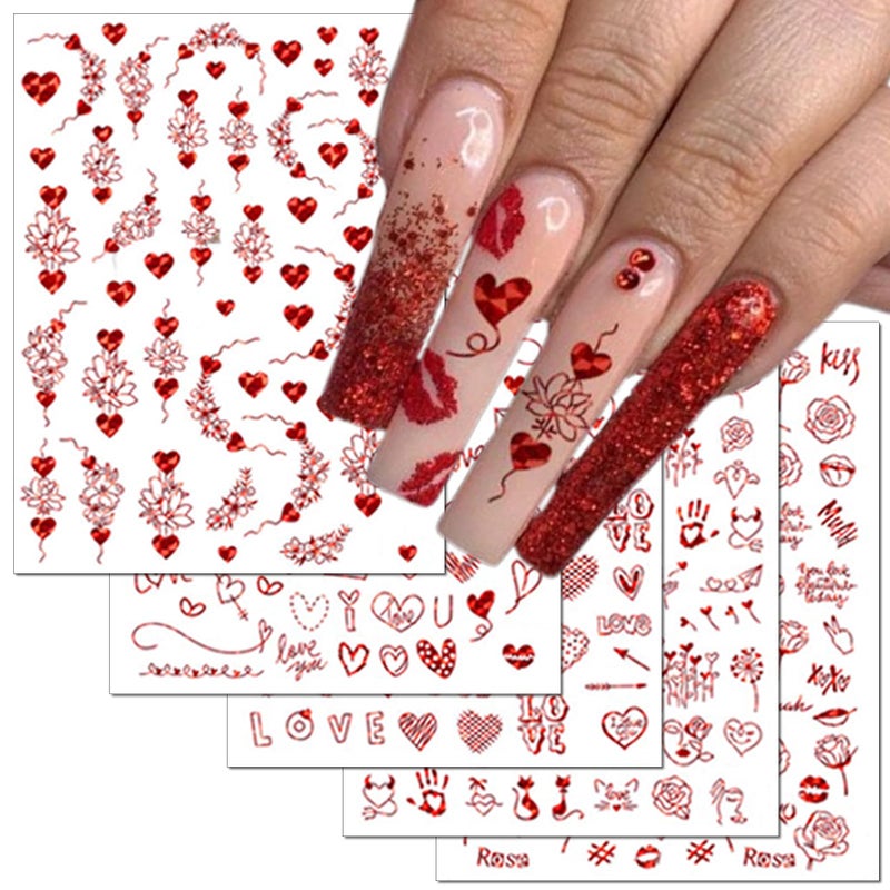 TailaiMei TailaiMei Valentines Day Metallic Nail Art Stickers Abstract Minimalist SelfAdhesive Kiss Love Hug Glittering Design for Women Manicure DIY or Nail Salon934pcs 12 Sheets