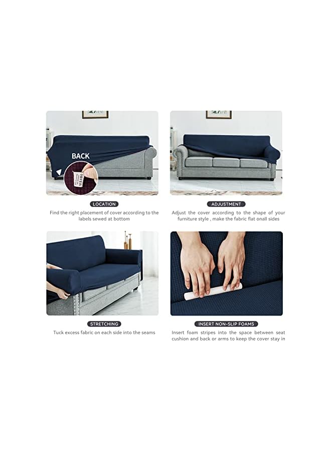 The Bros Waterproof Sofa Slipcover Non-slip Couch Cover Leakproof Furniture Protector Stretch Spandex Jacquard Fabric Sofa Cover with Elastic Bottom for Kids Pets(Blue,S) - Image 3