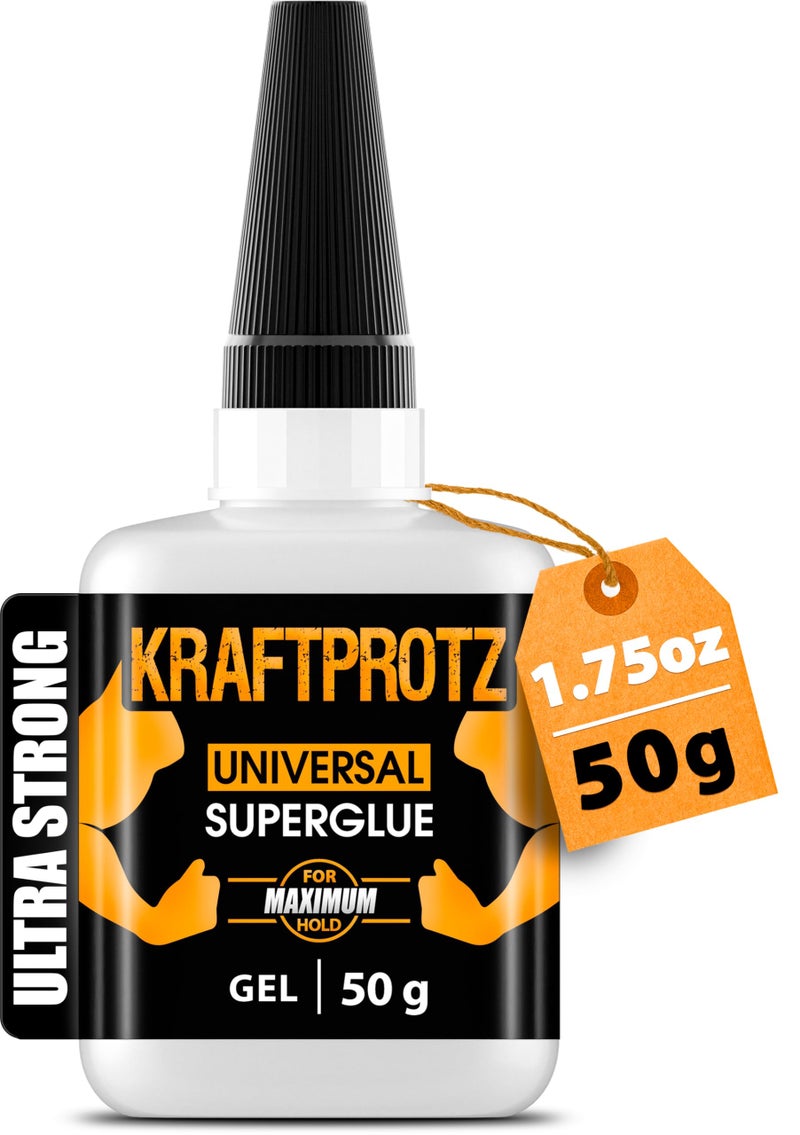 KRAFTPROTZ Super Glue Gel - 50 G / 1.75 Oz - Extra Strong No-Drip Superglue For Plastic  Metal  Wood & Rubber - Waterproof & Heat Resistant Adhesive - Precision Tip - Kraftprotz - Image 1