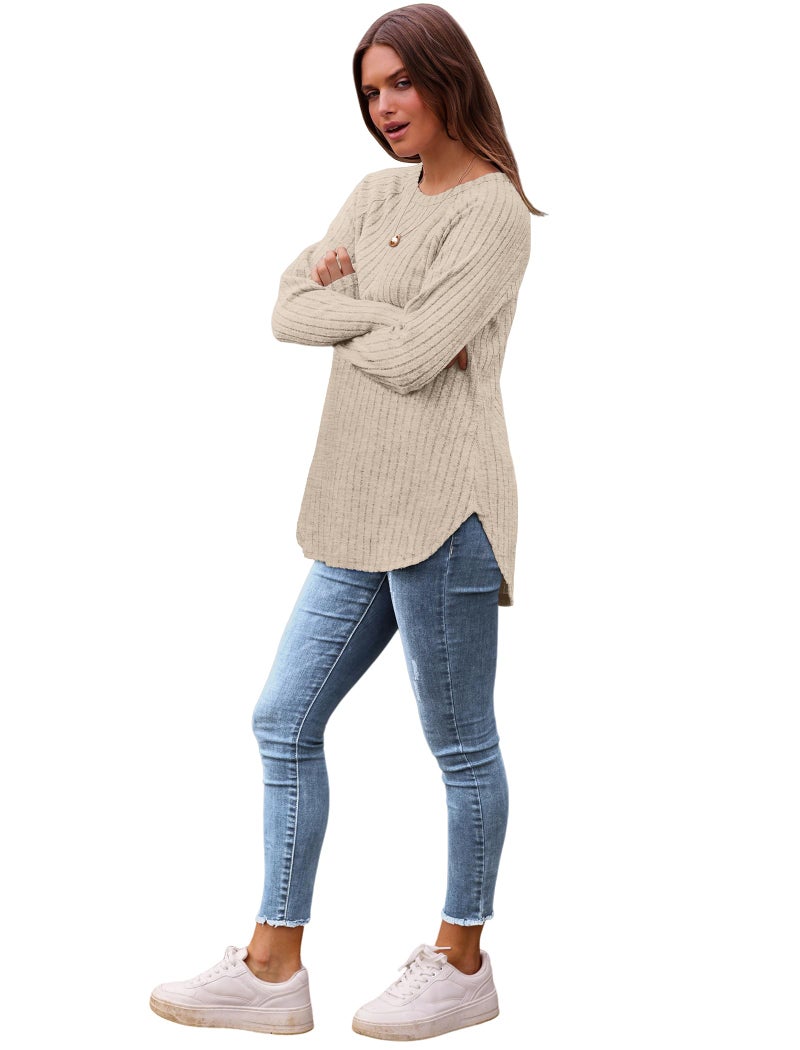 Saloogoe Sweaters for Women 2025 Fall Outfits for Women Tunic Tops Long Sleeve Shirts Pullover Clothing Beige Luxury XL - Image 4
