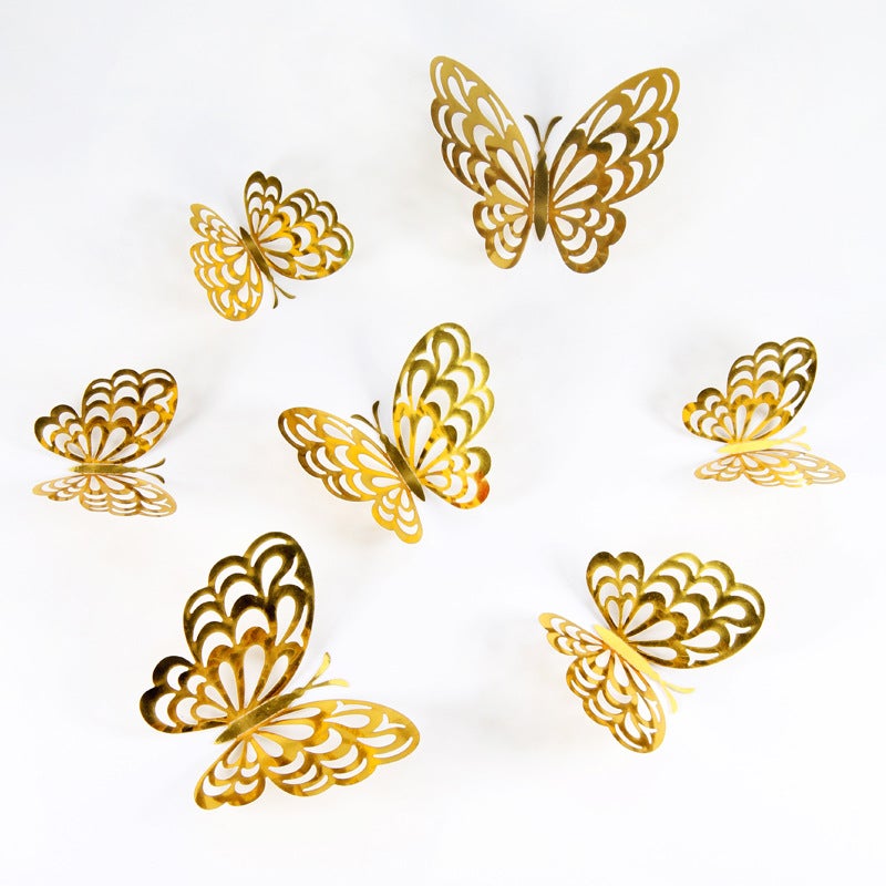 Hollow Butterfly 3D Cut Out Imitation Metal Butterfly Wall Decoration Home Living Room Stereo Butterfly Decorative Sticker - Image 4